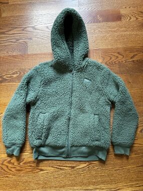 Abercrombie Kids Sherpa Fleece Hoodie Olive Green 11/12 Full Zip